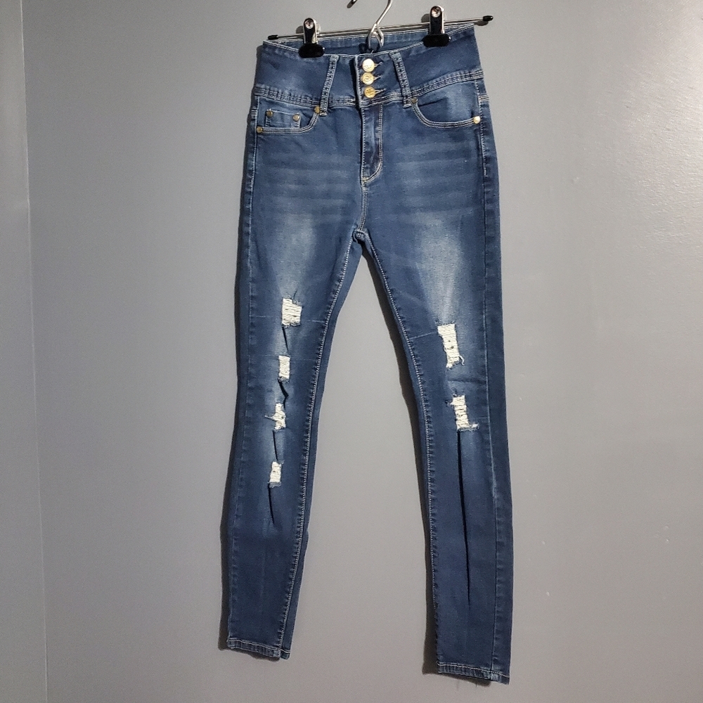 Eighty Eight Blue High Rise Distressed Jeans Jeggings Size 3